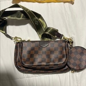 Checkered Brown Crossbody Bag 3 pieces